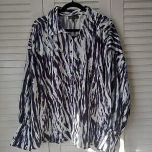 Dg2 by Diane Gilman Women's Printed Satin Button-Up Blouse Plus Size 3X